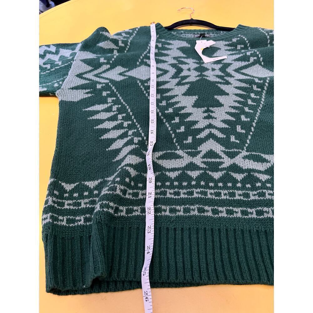 ☀️NWT Wonderly Sweater Crew Neck Long Sleeves Tribal Print Knit Green Womens XL - Picture 8 of 8